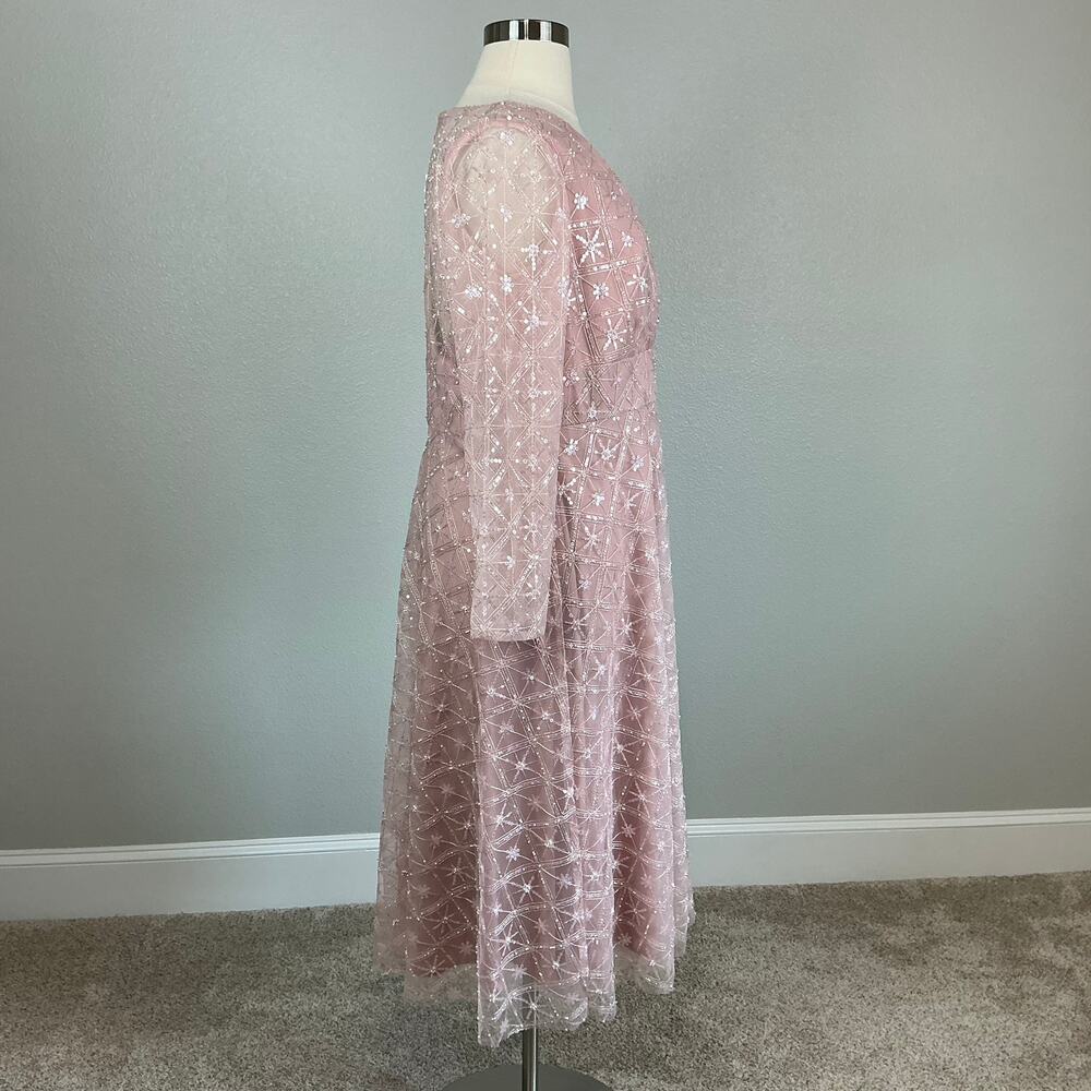 Mac Duggal 68003 Pink Cocktail Dress Sequined Long Sleeve A-Line Midi Size 18 - Picture 4 of 13